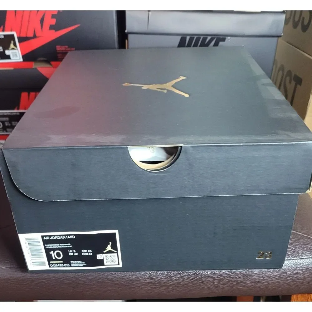 Air Jordan 1 Mid Cherrywood Red Cement Grey DQ8426-615 Men's Size 10 w/ Box